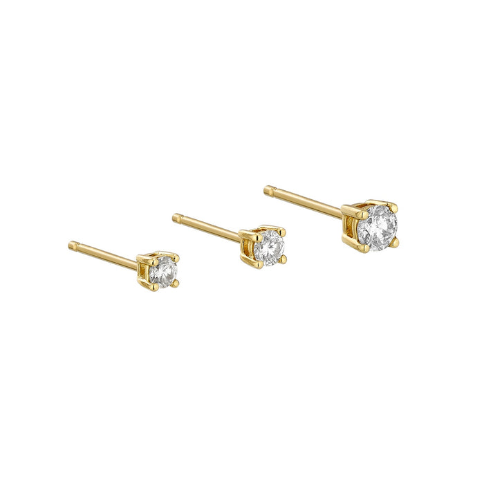 Small Solitaire Diamond Stud Earring - Set of 3 ( Yellow Gold )