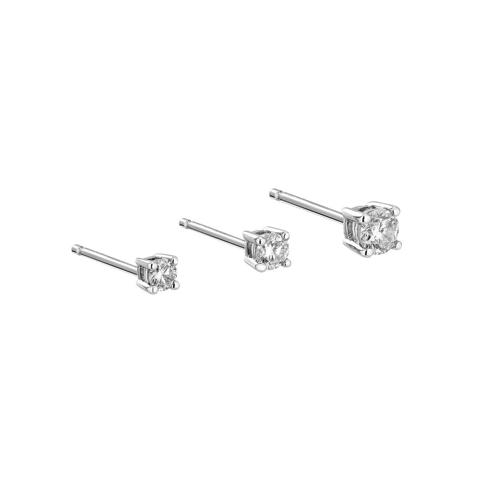Small Solitaire Diamond Stud Earring - Set of 3 ( White Gold )