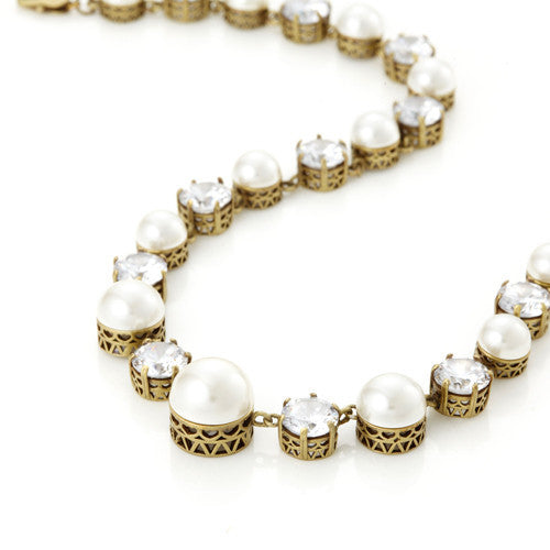 Pearl and CZ Riviere Necklace