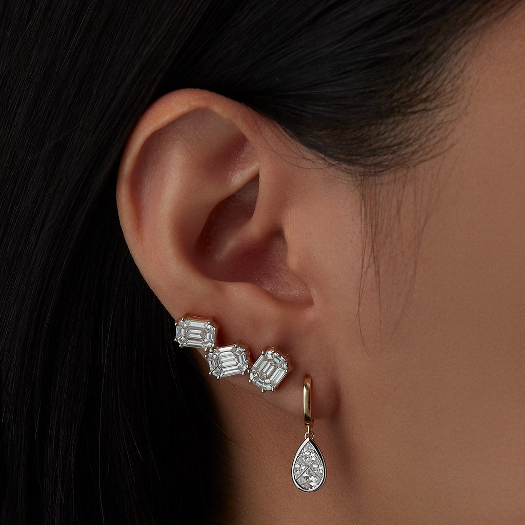 Puzzle Pear Diamond Hoop Single Earring