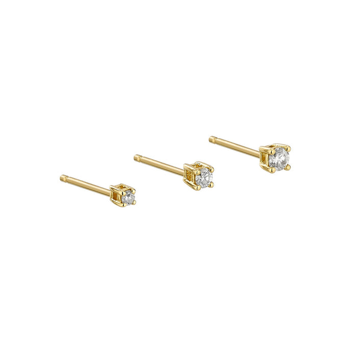 Mini Solitaire Diamond Stud Earring - Set of 3 ( Yellow Gold )