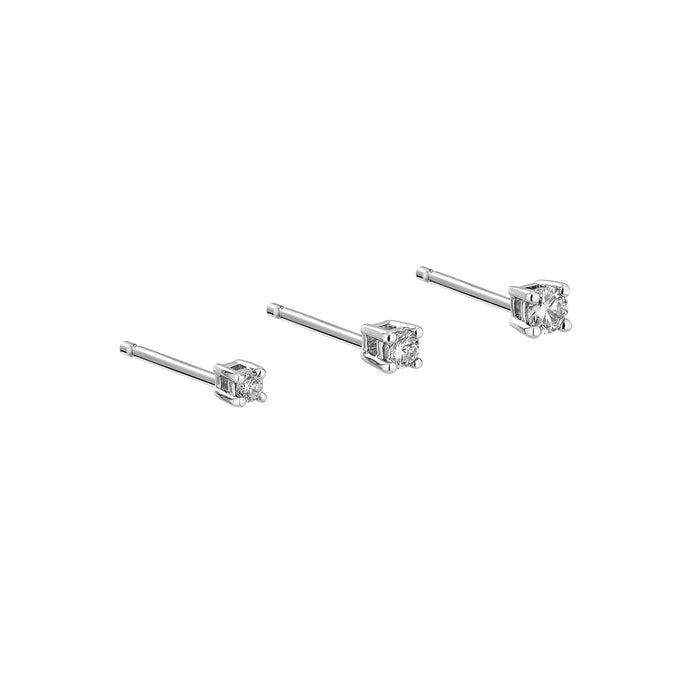 Mini Solitaire Diamond Stud Earring - Set of 3 ( White Gold )
