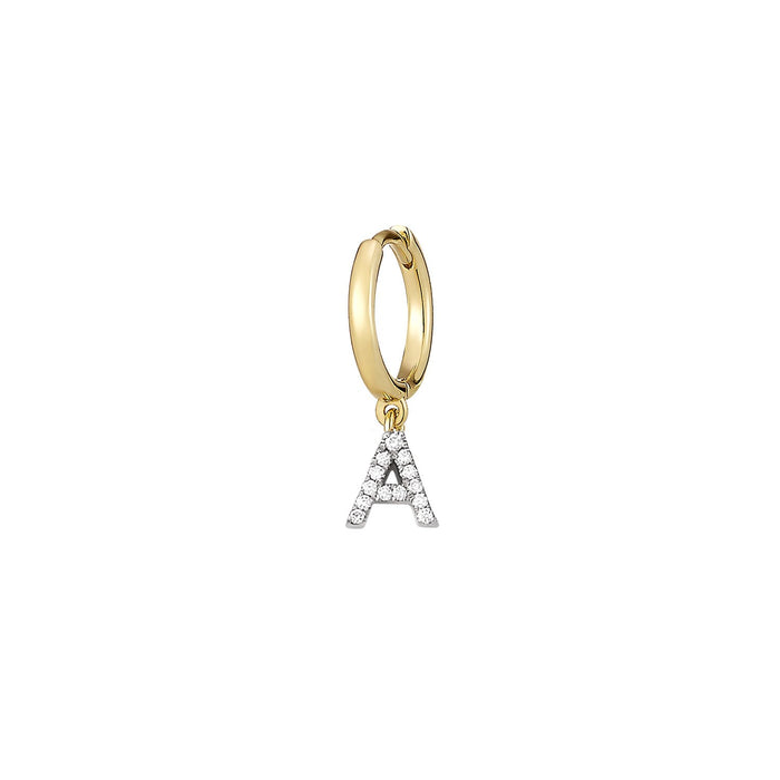 Alphabet Diamond Hoop Single Earring ( 2 COLORS )