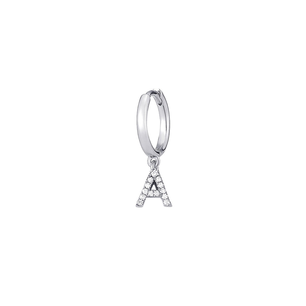 Alphabet Diamond Hoop Single Earring ( 2 COLORS )