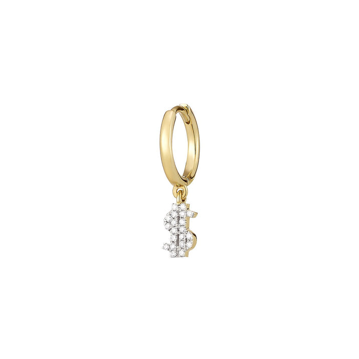 Dollar Sign Diamond Single Earring (Yellow Gold)