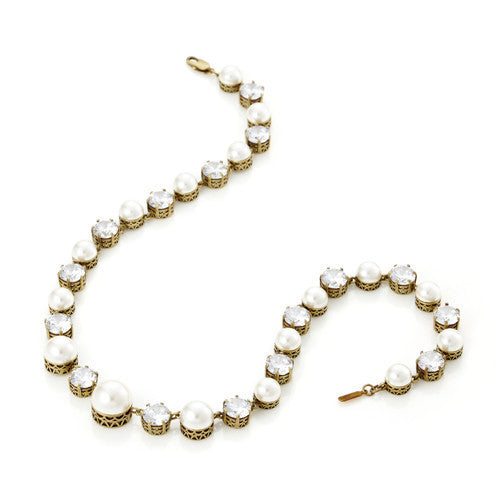 Pearl and CZ Riviere Necklace