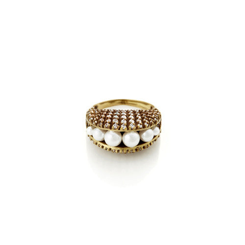 Pearl and CZ Pare Ring