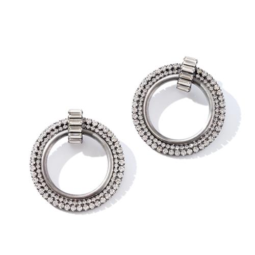 Statement earrings with antique silver finish. Round with CZ stones. 